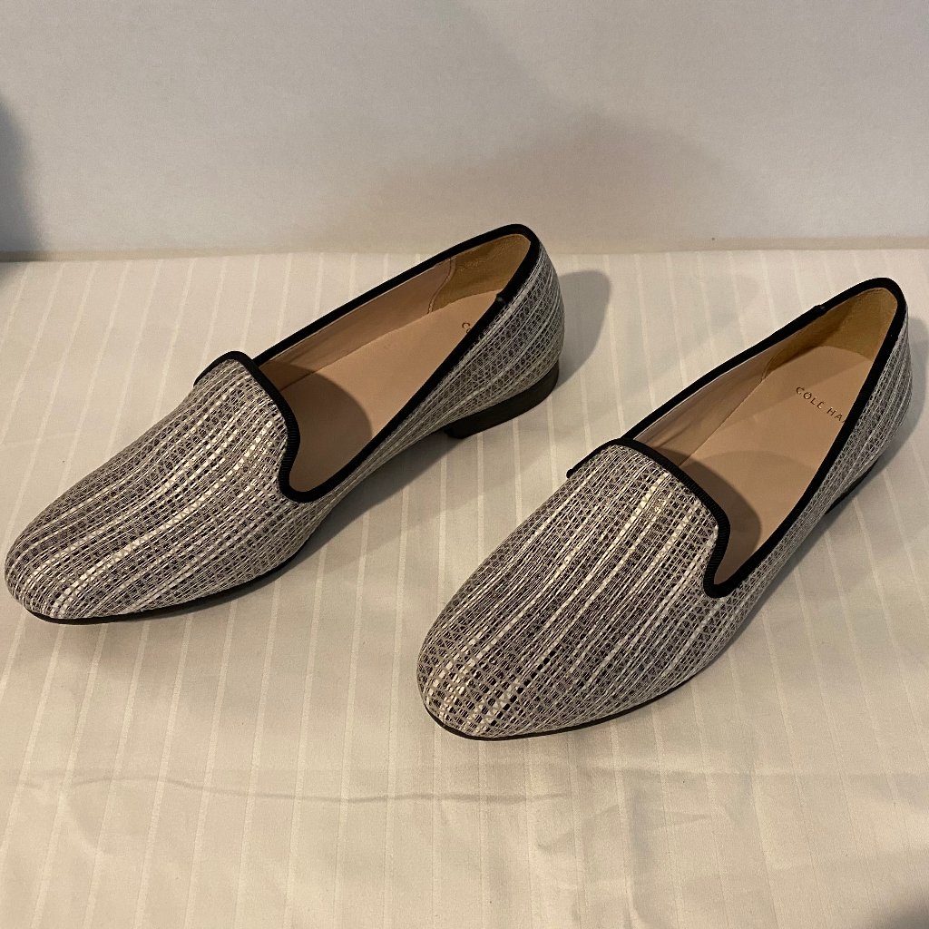 Cole Haan Sabrina Black & White Woven Loafer-5.5b-Casual Textured Flat-Slip On